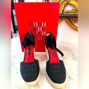 CAROLINA HERRERA - BLACK ESPADRILLES SIZE37 LIKE NEW. ONLY WORN TWICE